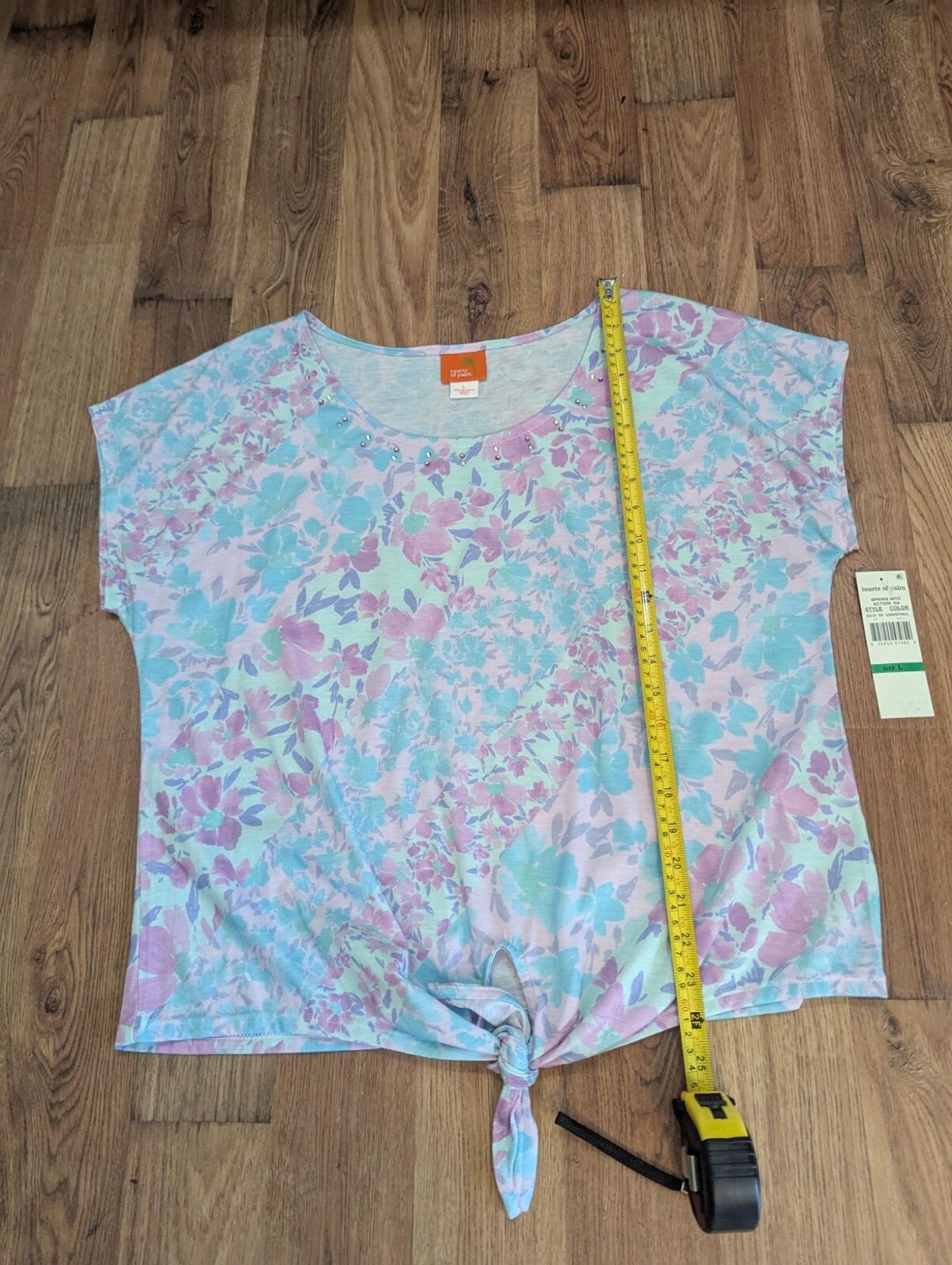 Hearts of Palm Sz. Large Cap Sleeves Floral Top Front Tie New w/Tags