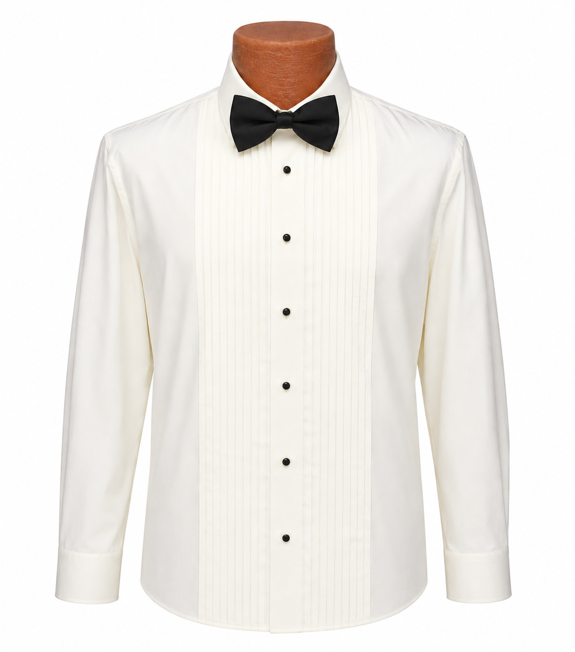 Men’s Ivory Off-White Pleated Front Laydown Collar Tuxedo Shirt Wedding Prom