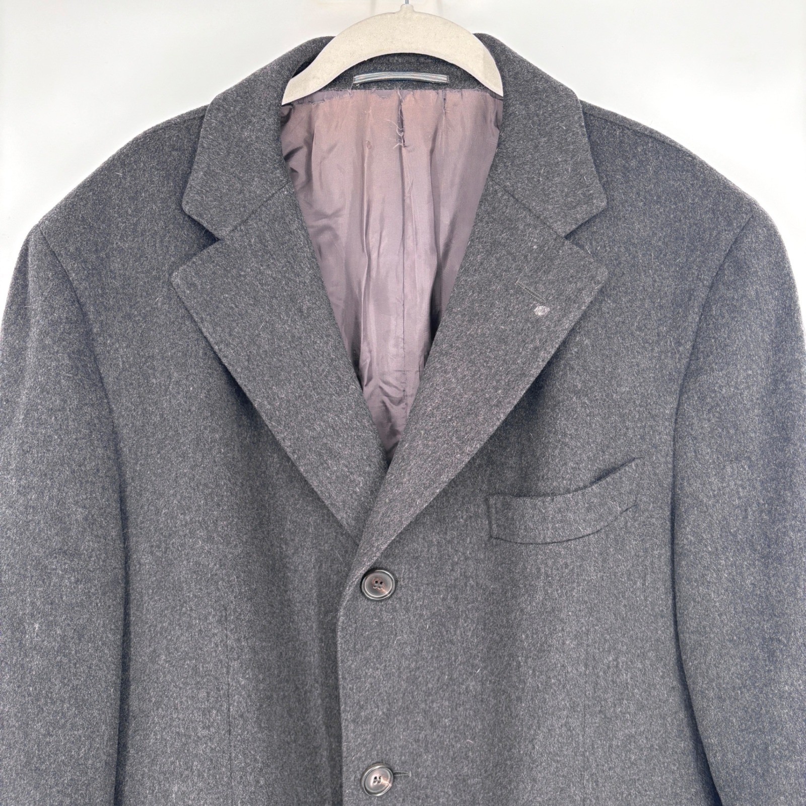 Ermenegildo Zegna Soft Wool Overcoat Charcoal Button Front Notched Collar IT 52