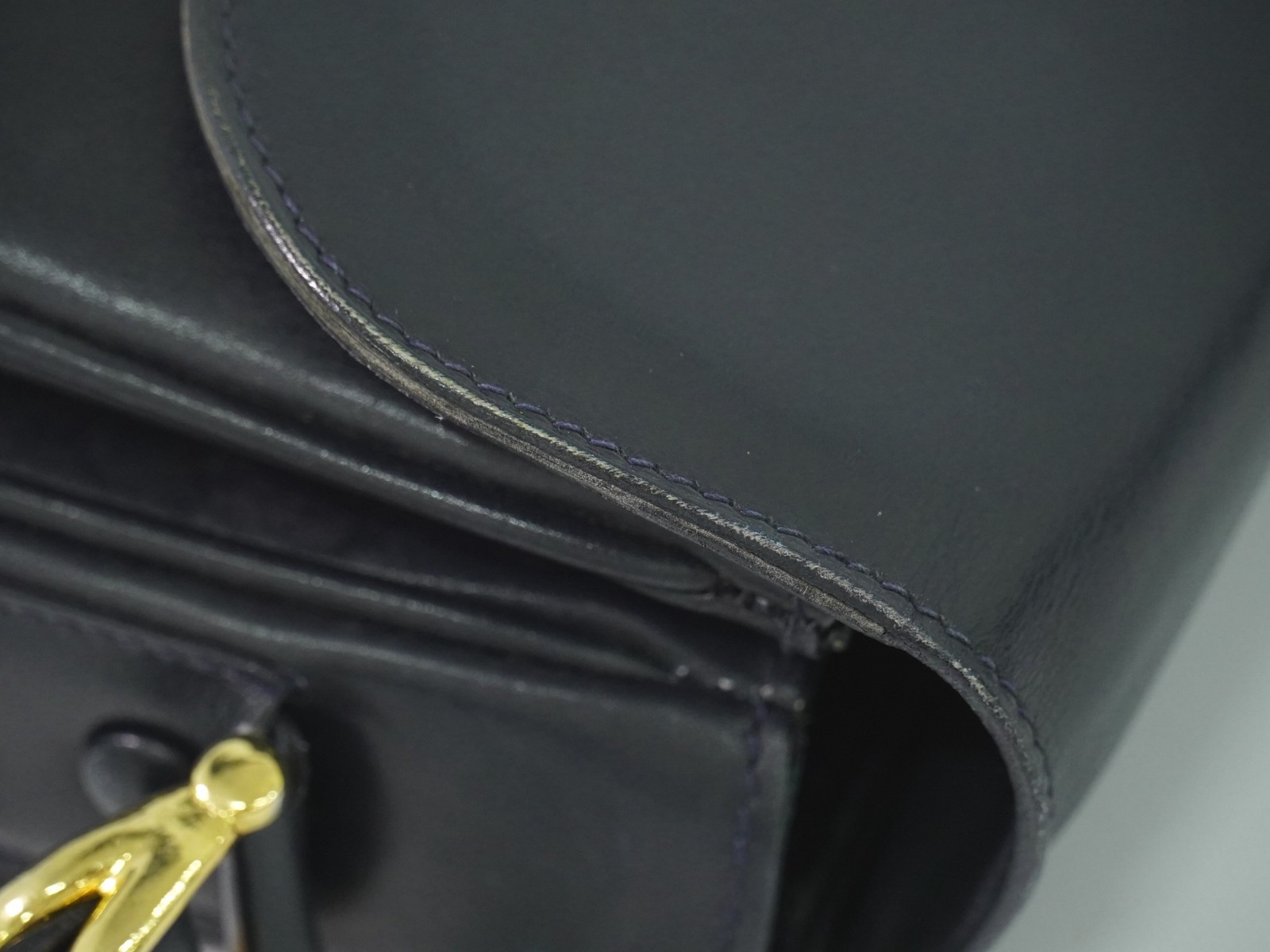 CELINE Horse Carriage Hardware Leather Shoulder Bag Navy Gold