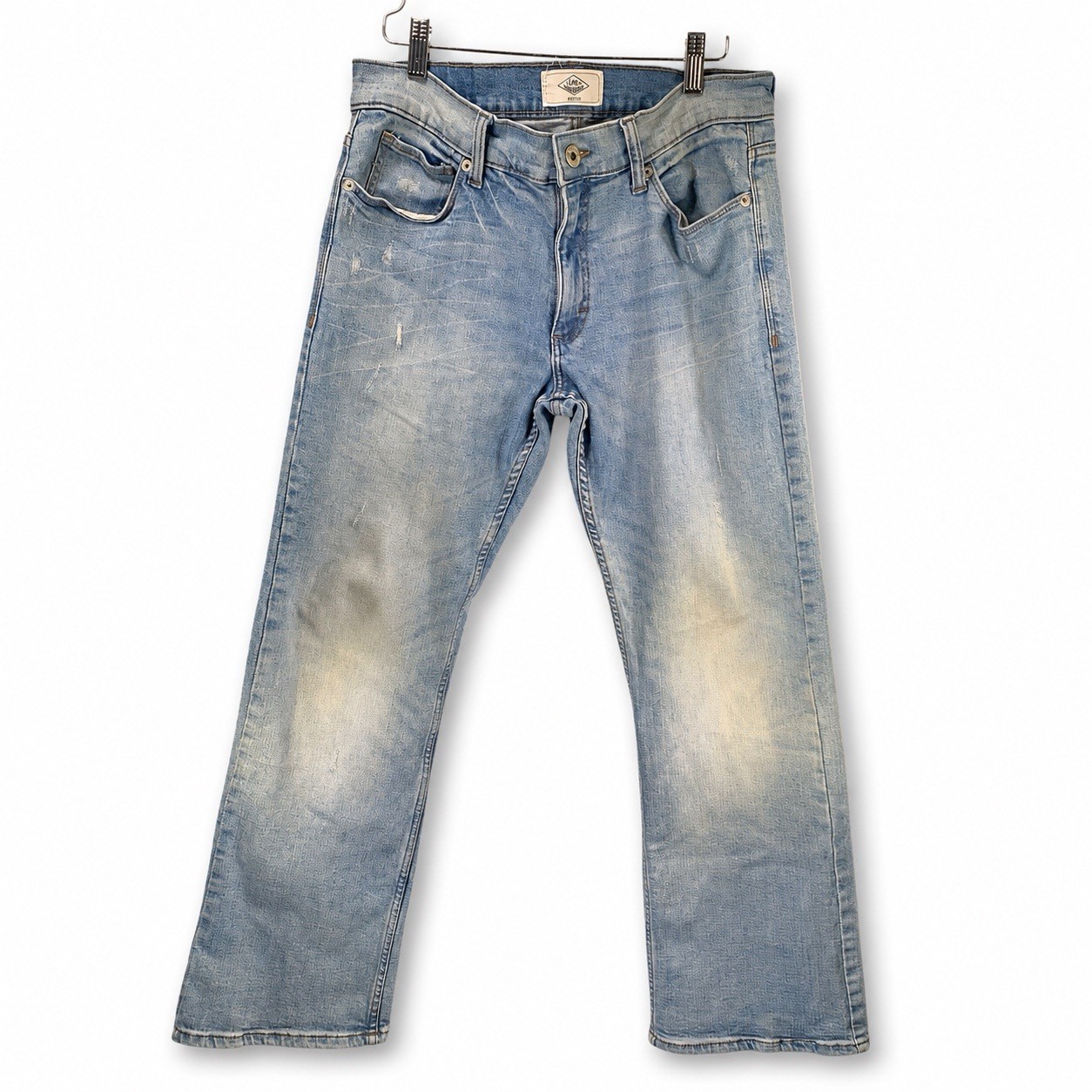 Lee Dungarees Mens Jeans 31×30 Bootcut Light Wash Distressed Denim Pants