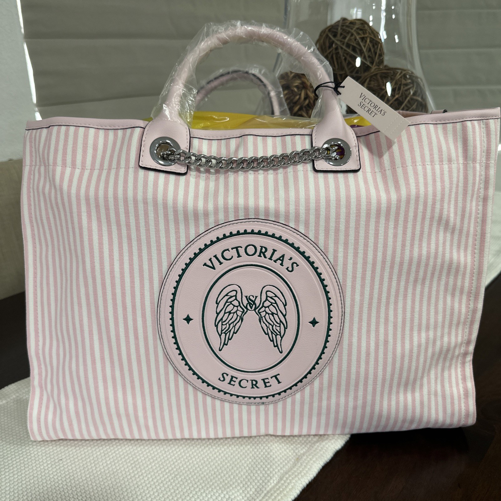 NWT Victoria’s Secret Pink Heritage Stripe Tote Bag Chain Strap Large shopper