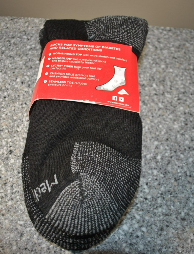 MediPeds Diabetic Non-Binding Crew Sock Men’s Size XL 4 Pair Black, NWT