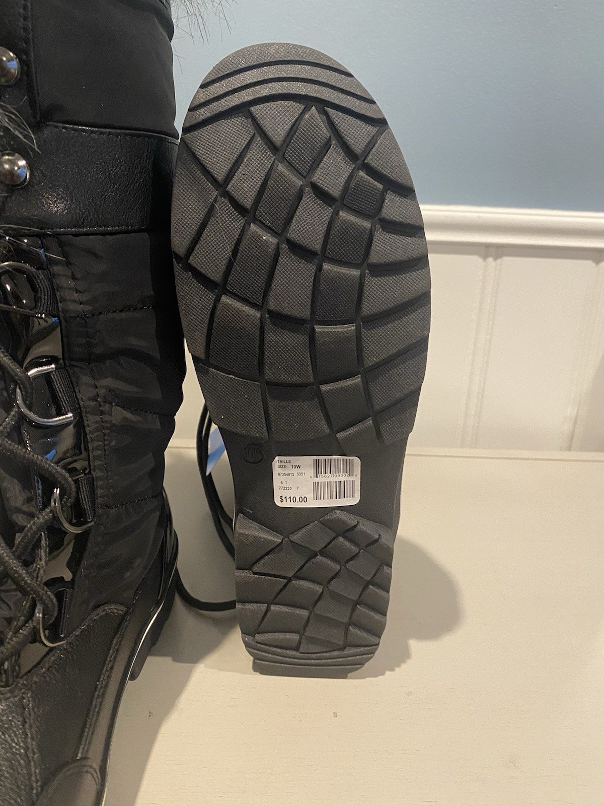 ActiveZone Essentials Black Mid-Calf Snow Boots Womens Size 10W Faux Gray Fur