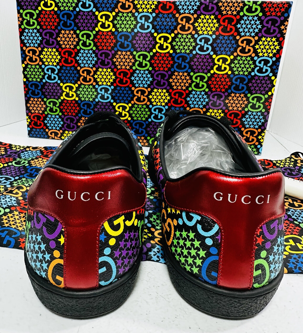 Gucci Psychedelic Ace GG Monogram Men’s Sneakers Multi Color Size 9.5