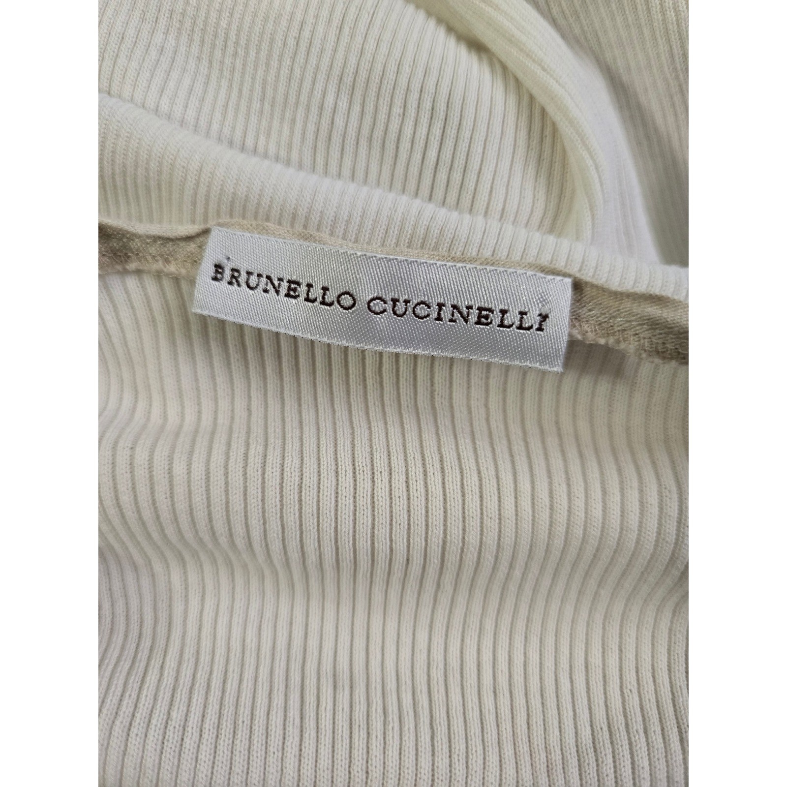Brunello Cucinelli Cream Mixed Media Hook Eye Front Long S Top Small Cotton&Silk