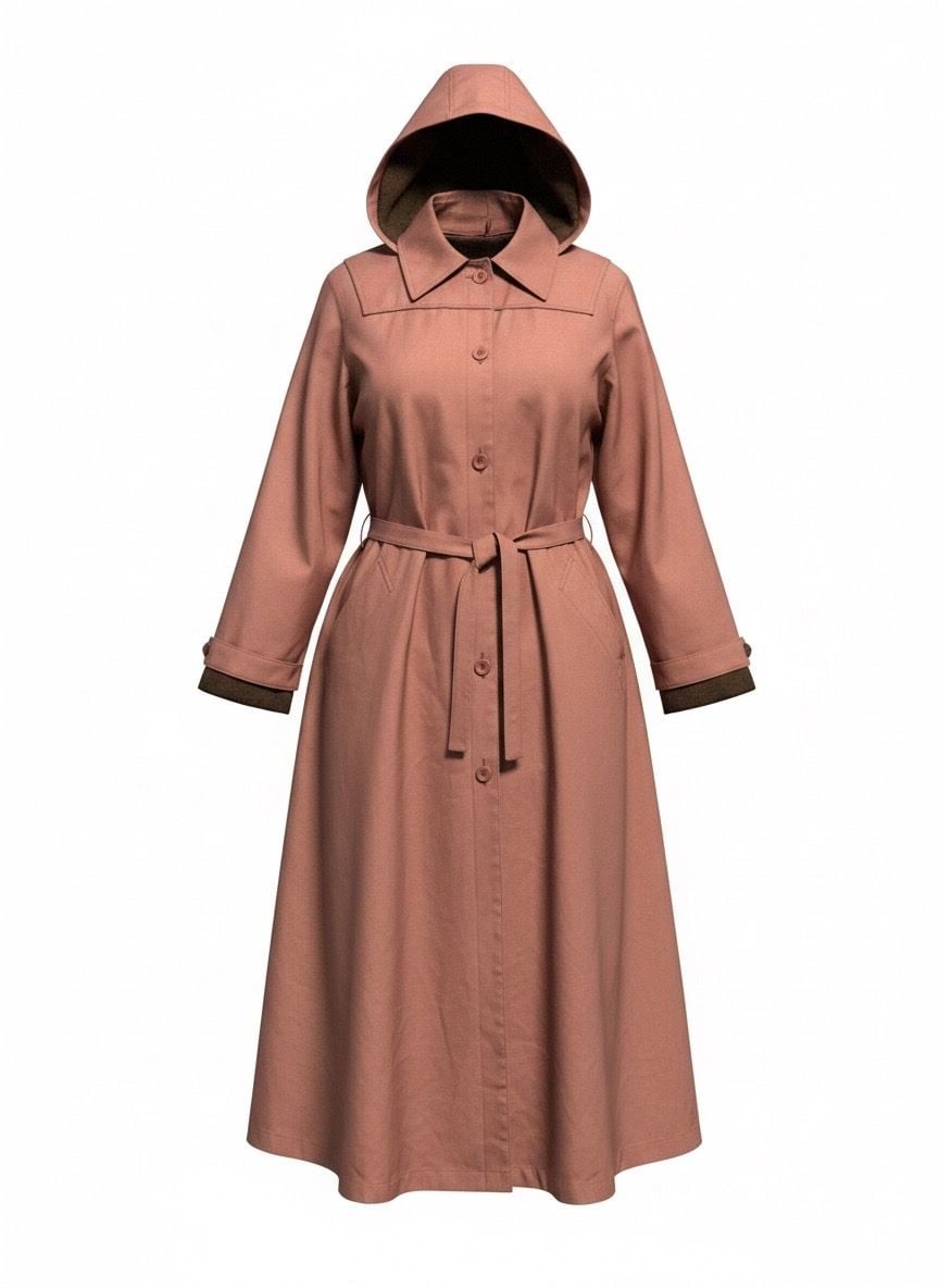 Vintage London Fog Maincoats Pink Hooded Trench Coat with Faux Fur LinerA96