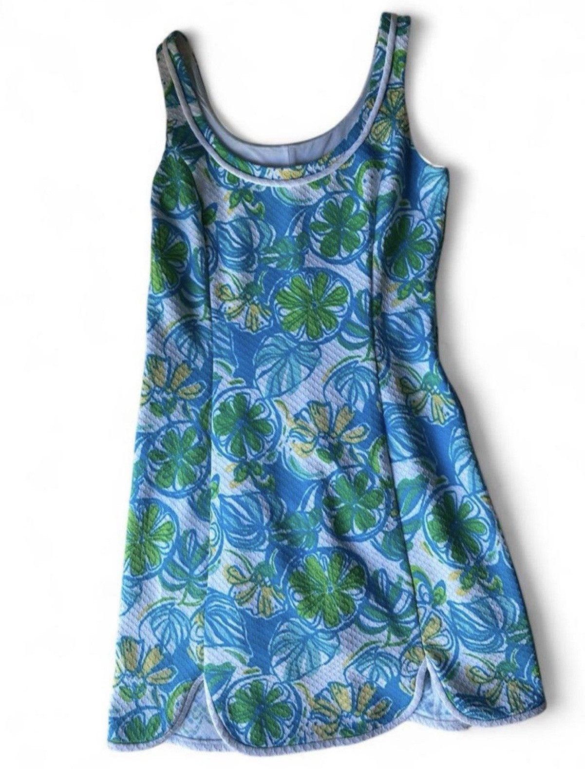 Lilly Pulitzer Lola Shift Resort Dress Blue Green Floral Pique Sleeveless Size S