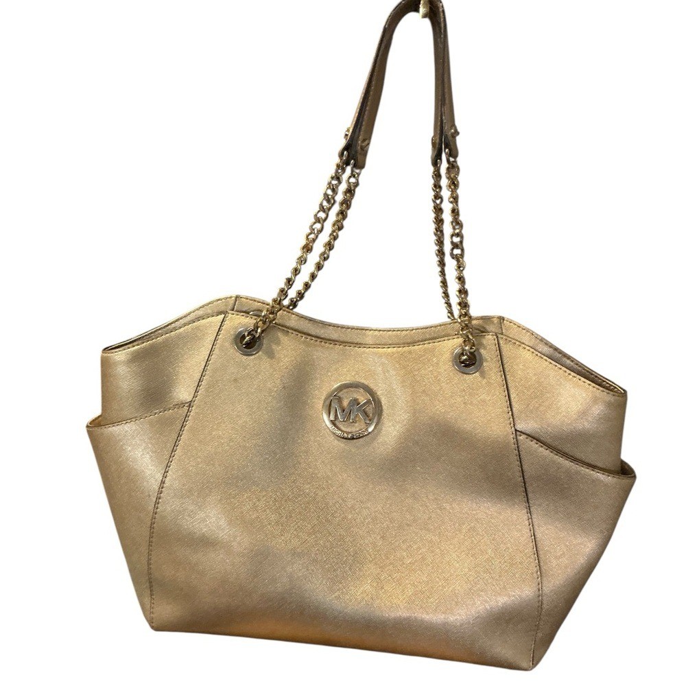 Michael Kors Gold Shoulder Bag with Chain-Link Straps