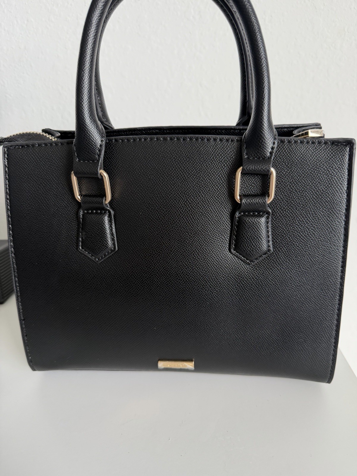 NWT ALDO Black Satchel Crossbody Shoulder Handbag Gold Hardware Zip Top