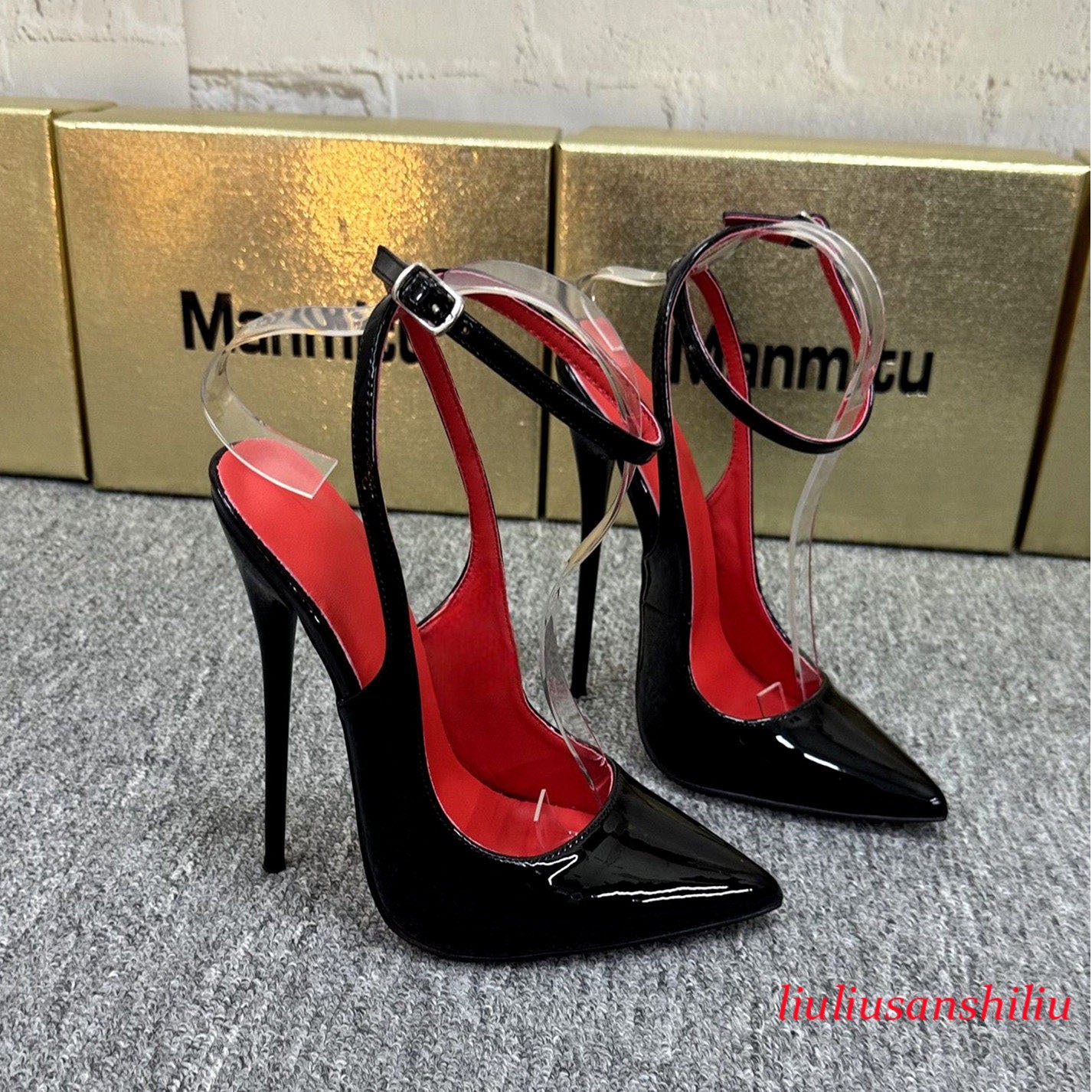 12/14/16cm High Heel Stiletto Pointed Toe Slingback Sandals Ankle Strap Pumps