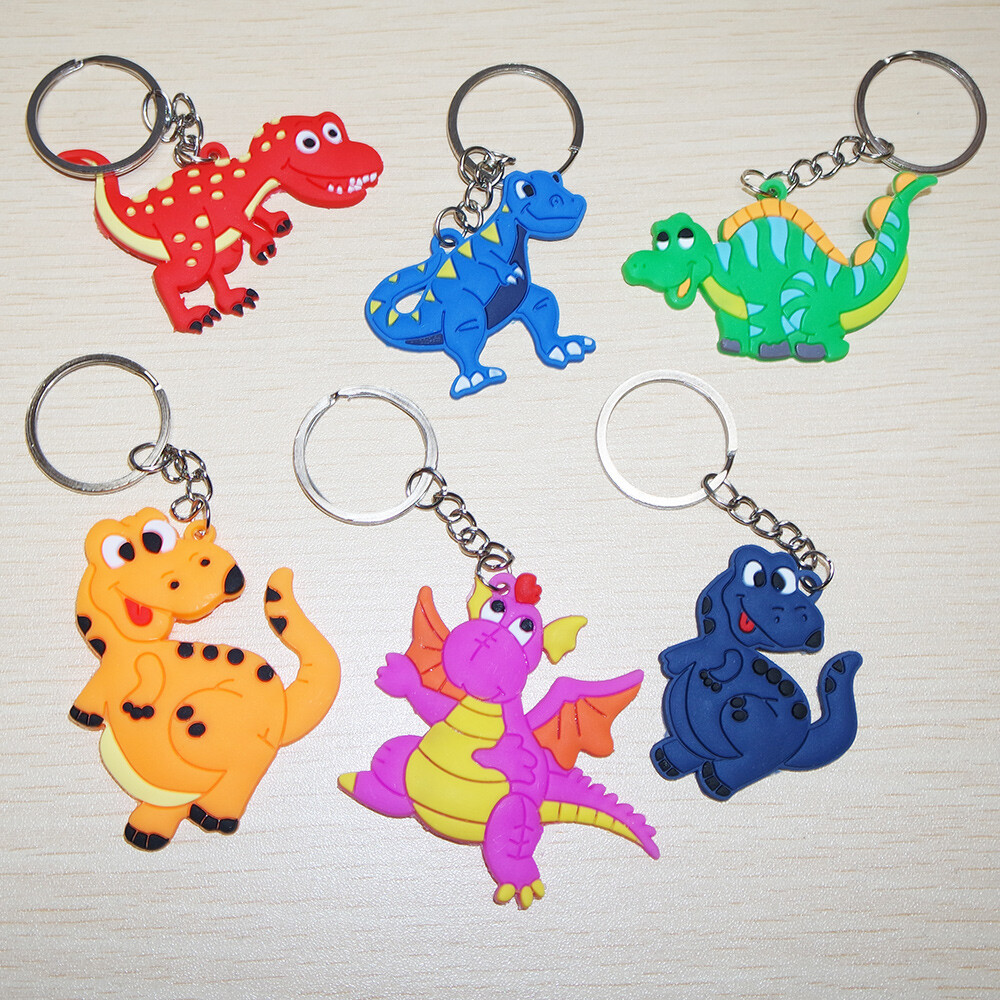 6pcs Soft Silicone Cute Dinosaur Home/Car Keys Keyring Keychain Decoration Gift