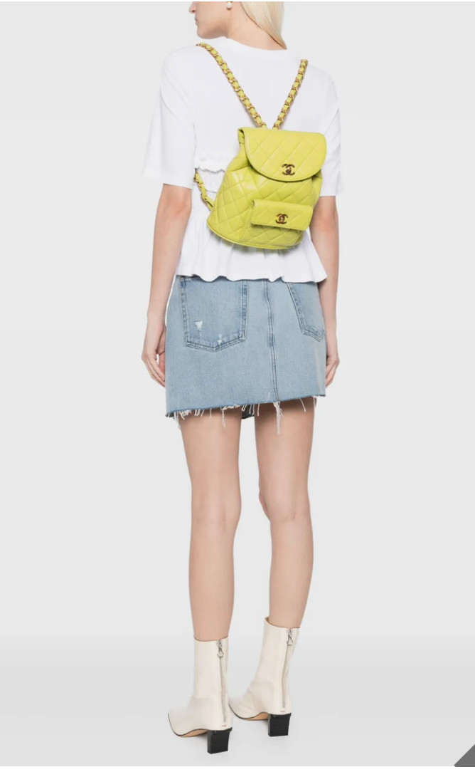 Forever 21 Yellow Quilted Mini Backpack Gold Chain Straps Turn Lock Closure