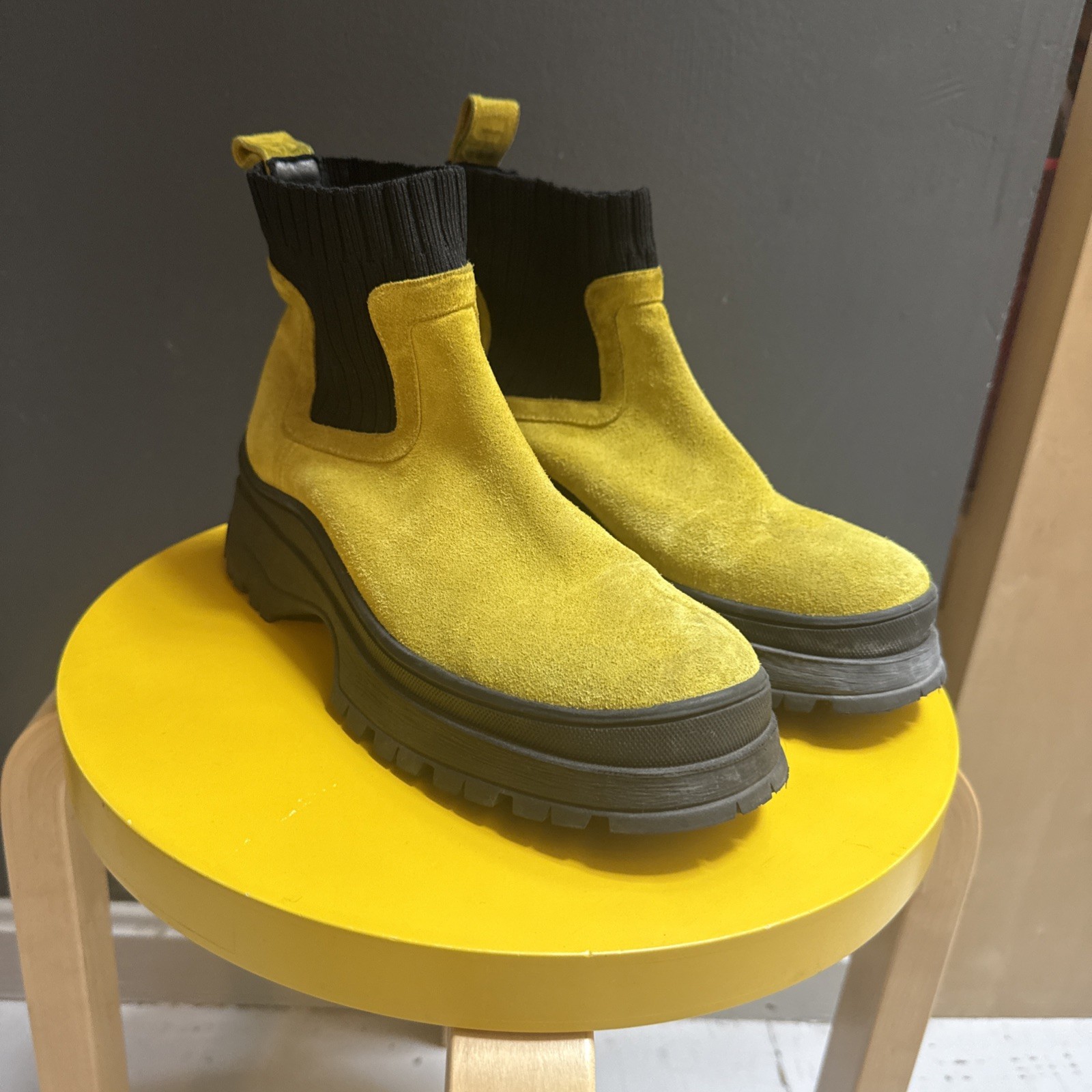 STAUD Suede Boots Electric Yellow Size 39