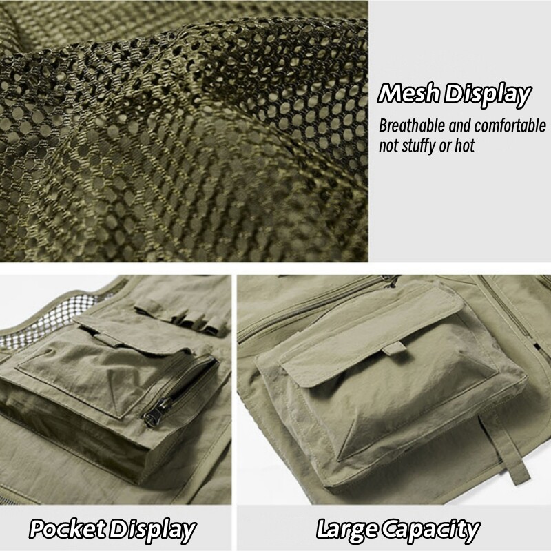 Mens Waistcoat Tops Cargo Multi Pocket Utility Vest Fishing Hiking Camping Gilet