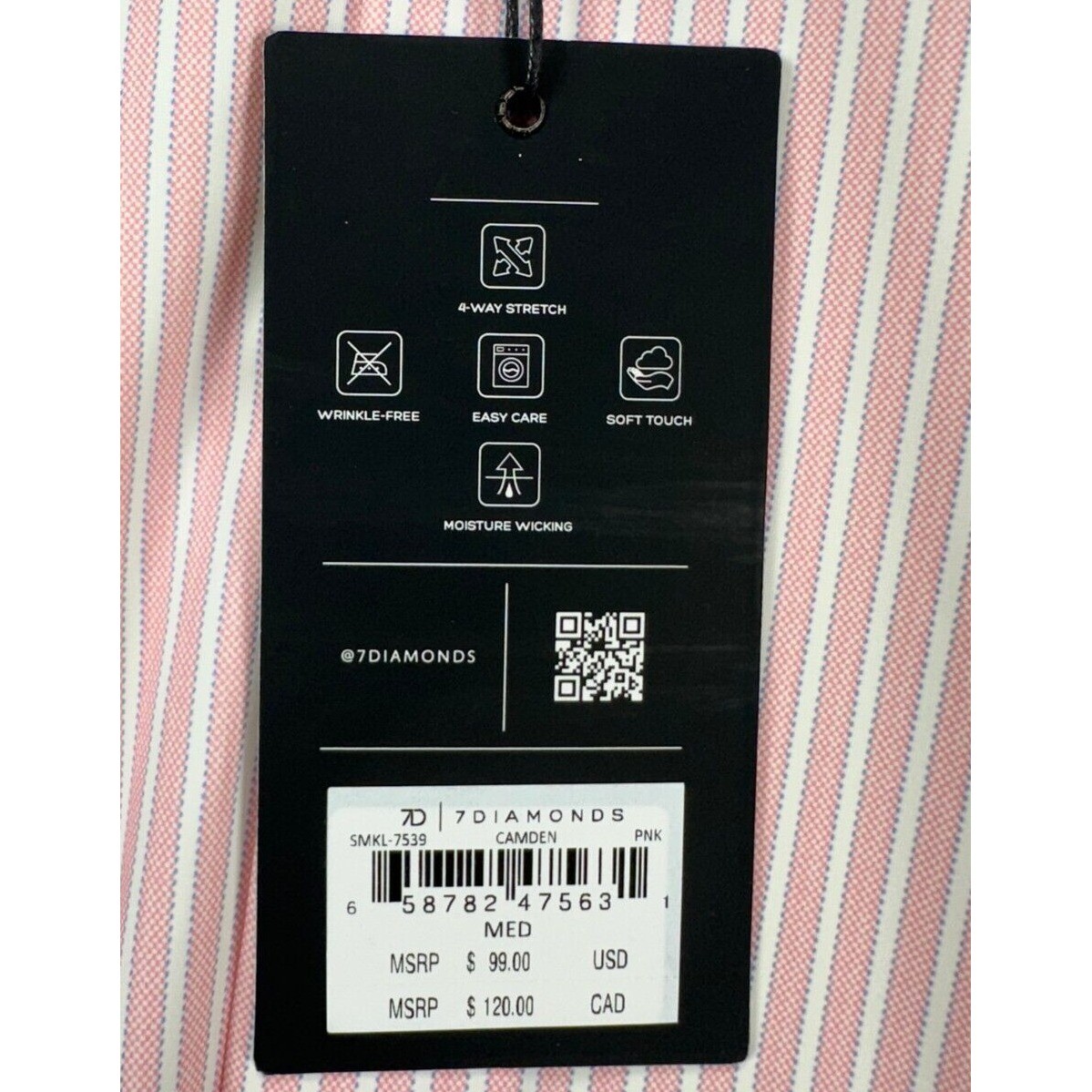 NEW 7 Diamonds 7D Shirt Mens Medium Pink Camden Stripe Button Up 4 Way Stretch