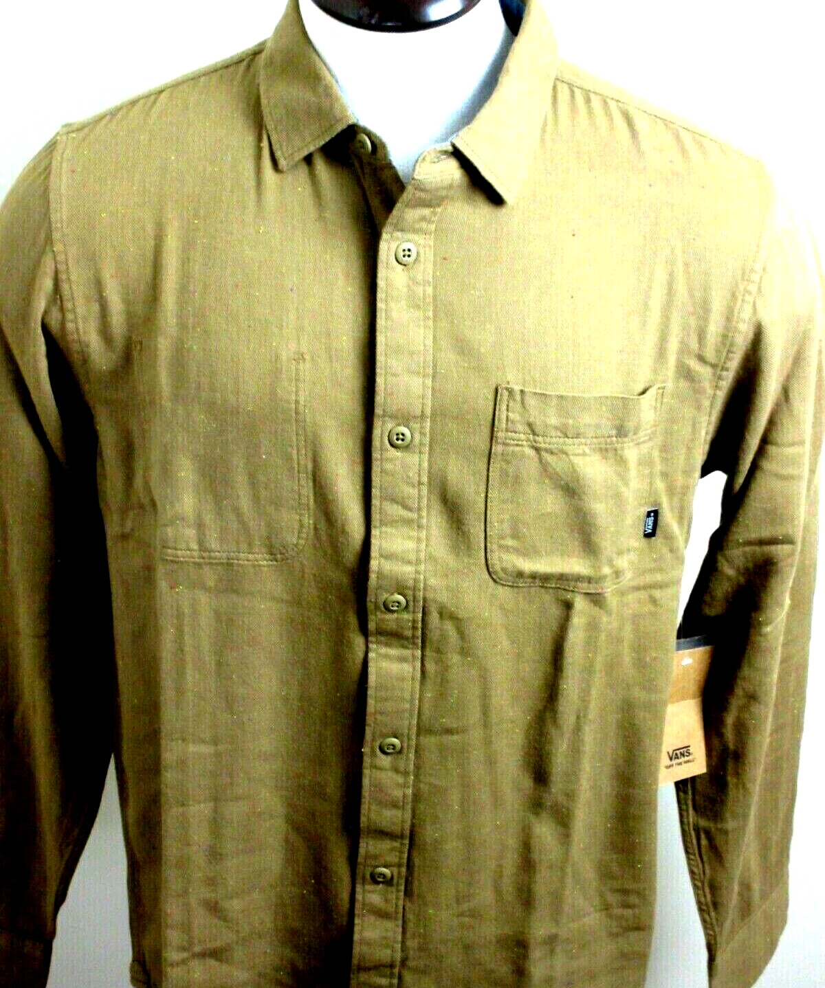 Vans Jacobson Men’s LS button up Cotton shirt Brown Speck Size Medium NWT