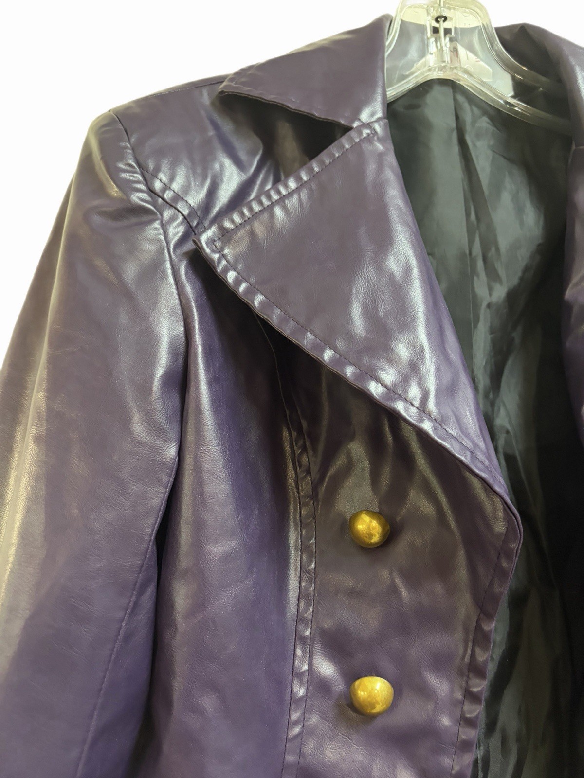 Cosplay.fm Purple PVC (PU) Cosplay Jacket Size S Gold Buttons Zipper Polyester