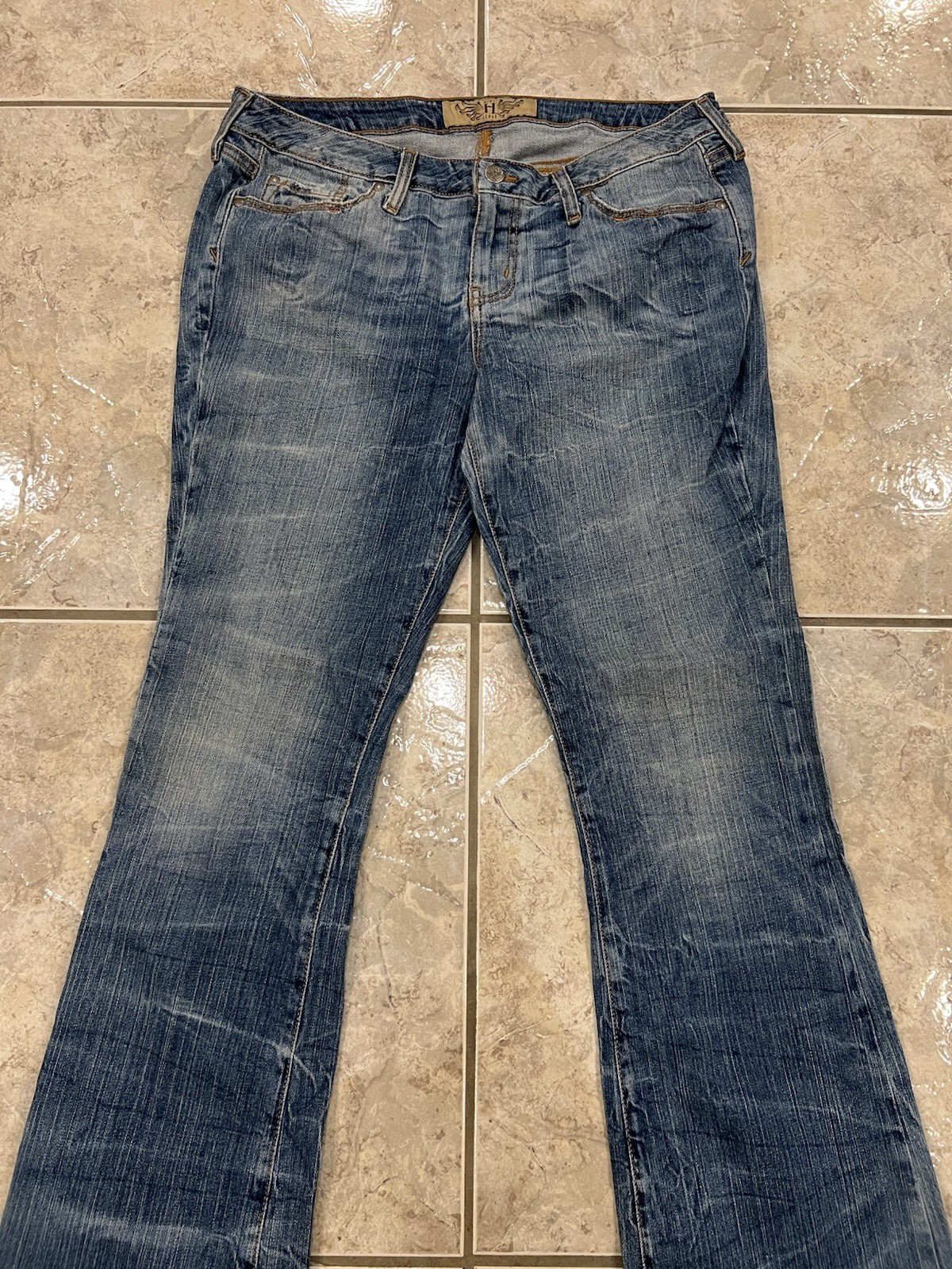Hint Jeans Womens Size 13 Bootcut Flare Embroidered Denim 34X33 Distressed