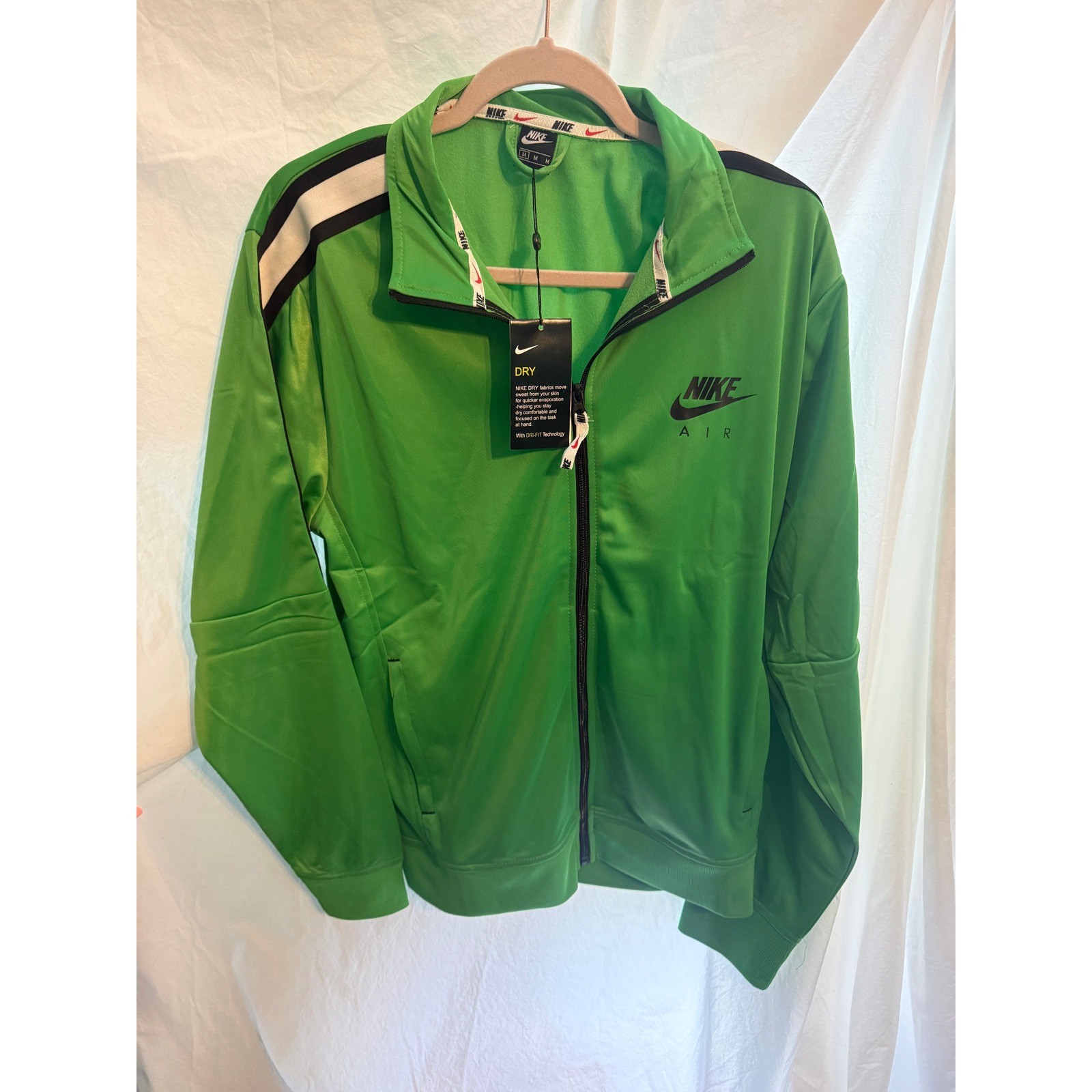Nike Air Dry Mens Track Jacket Green Full Zip Dri-FIT Striped Sleeve Medium NWT