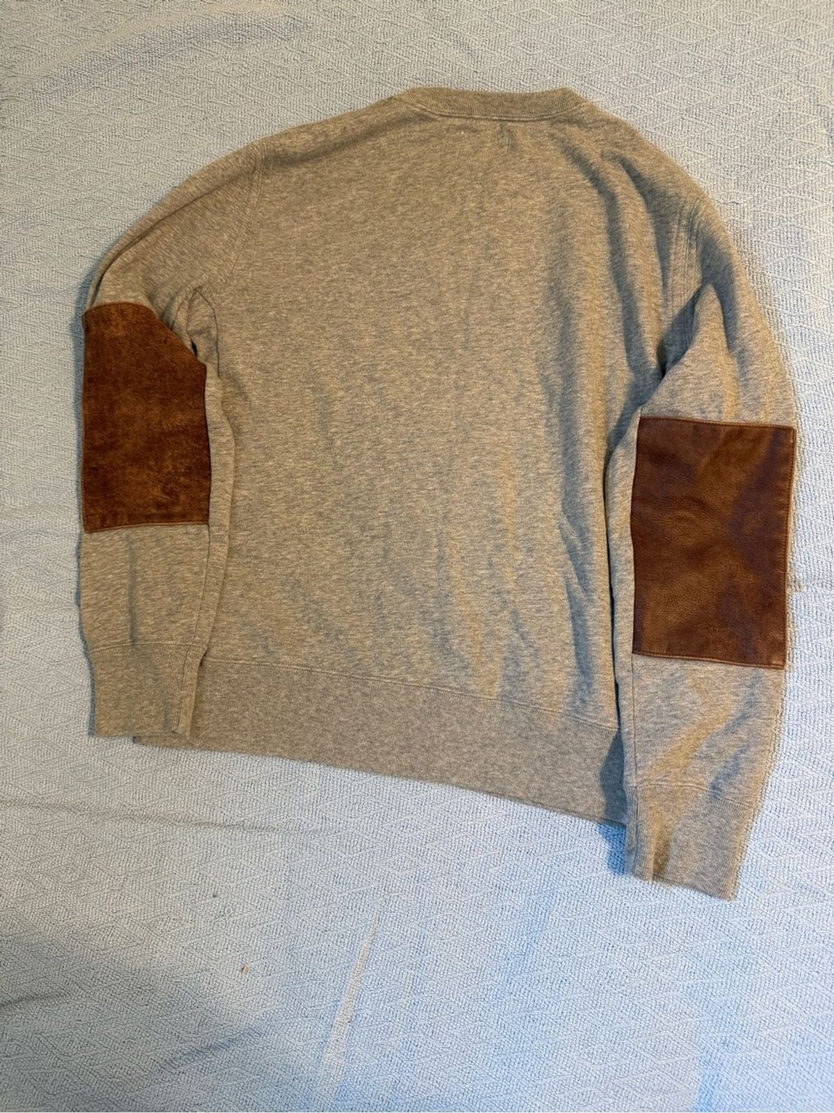 Billy Reid Men’s Grey Crewneck Sweater with Leather Elbow Patches