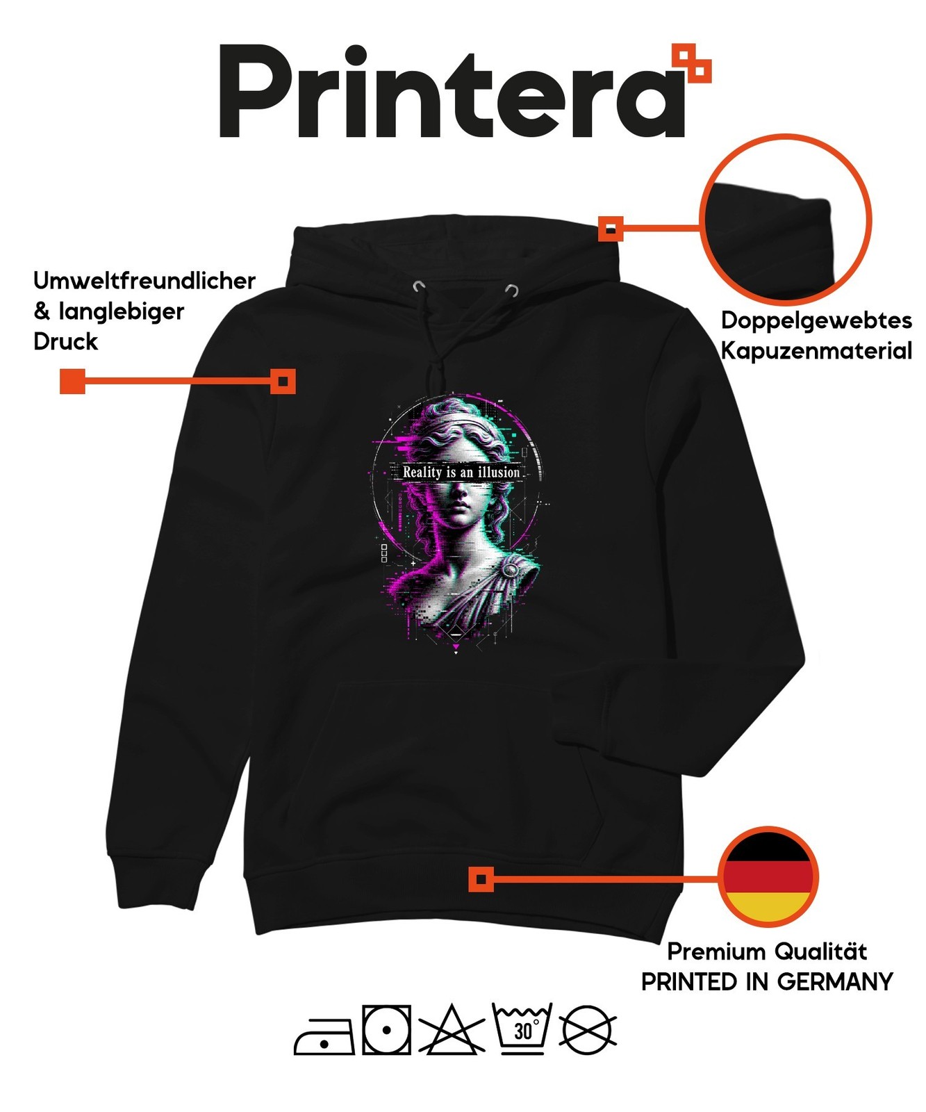 Reality is an illusion Glitch Greek Bust Unisex Hoodie Hooded Sweatshirt