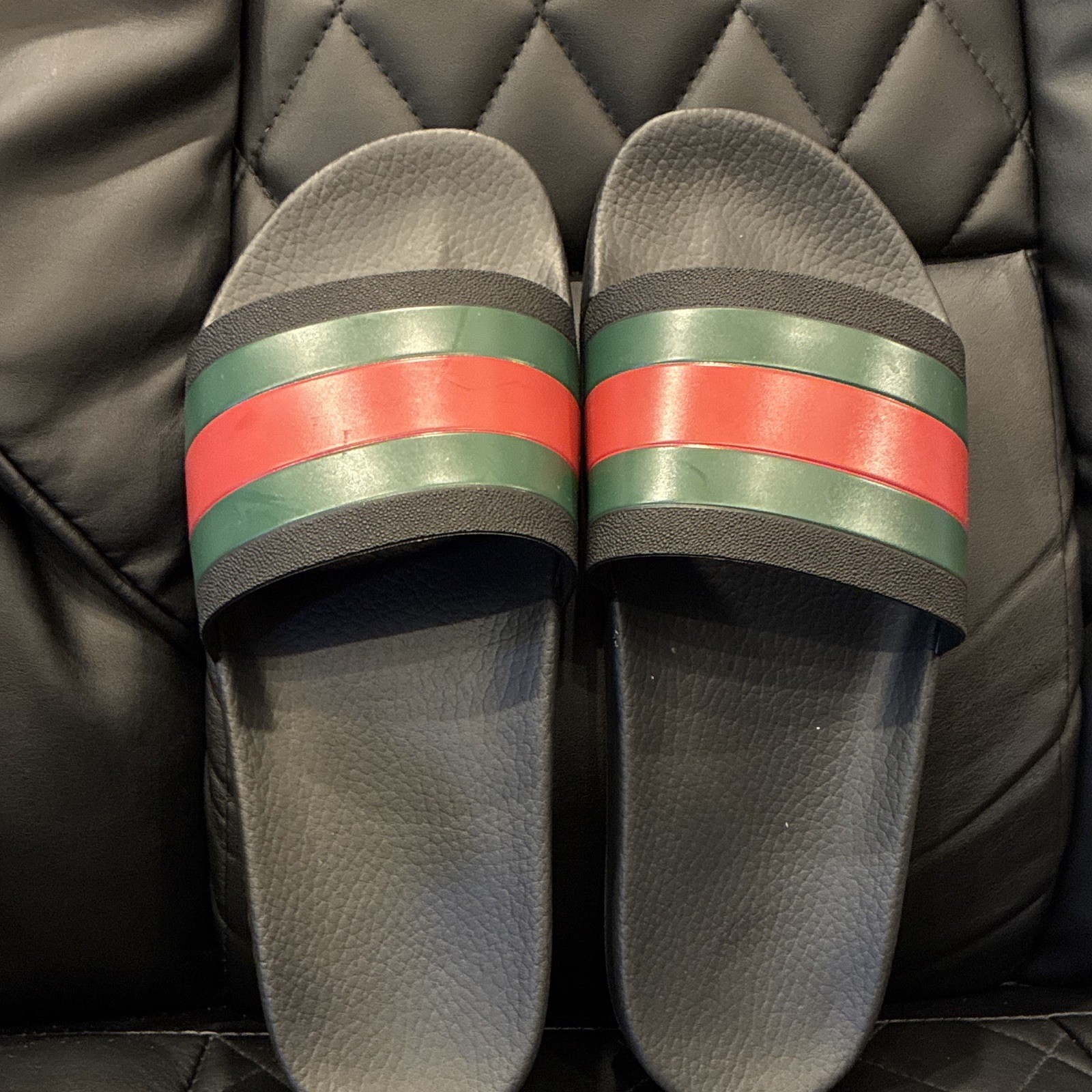 Gucci Pursuit 72 Men’s Rubber Slide Sandals Black Green/Red Web US 13 no box