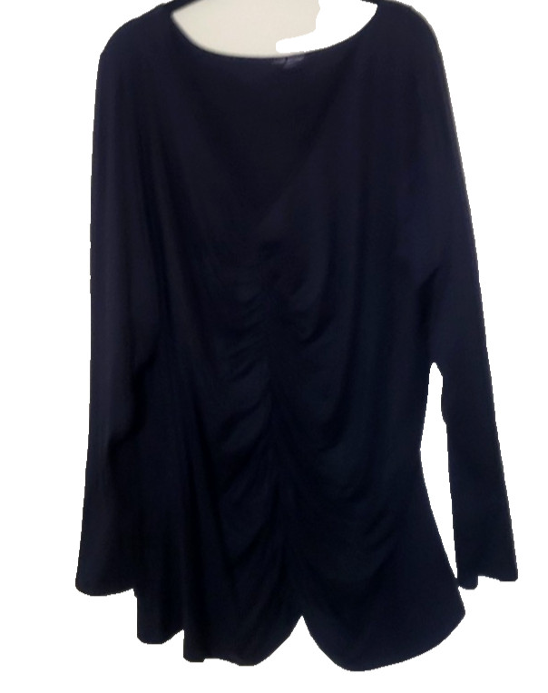 Lane Bryant NEW Sexy Ruched Stretch V Neck Long Sleeve Top Plus 30/32 5X Black