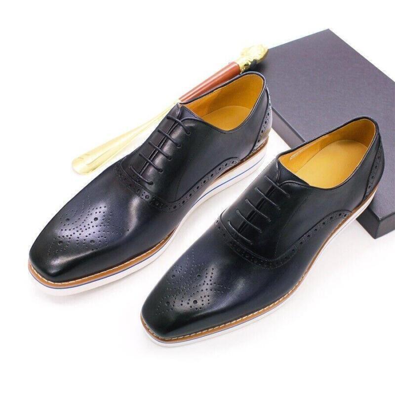 British Mens Leather Lace Up Square Toe Flat Casual Business Work Party Shoes SZ