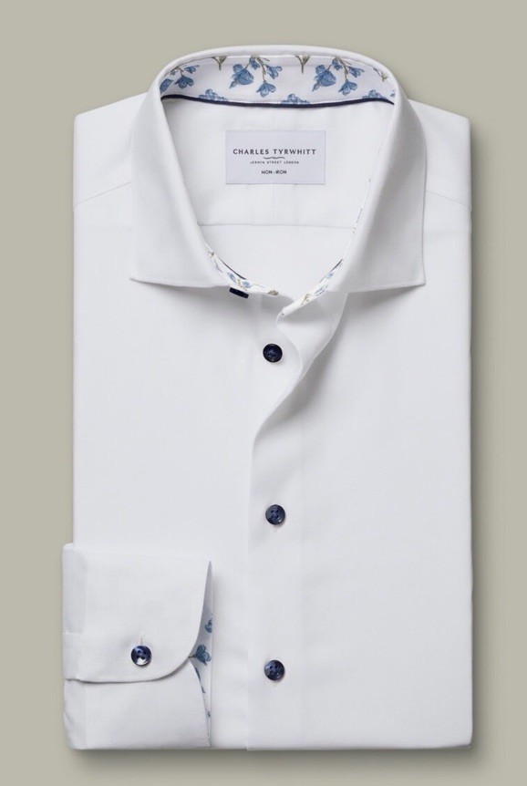 CHARLES TYRWHITT Non-Iron Stretch Floral Printed Trim Slim Fit Shirt – 17/36in