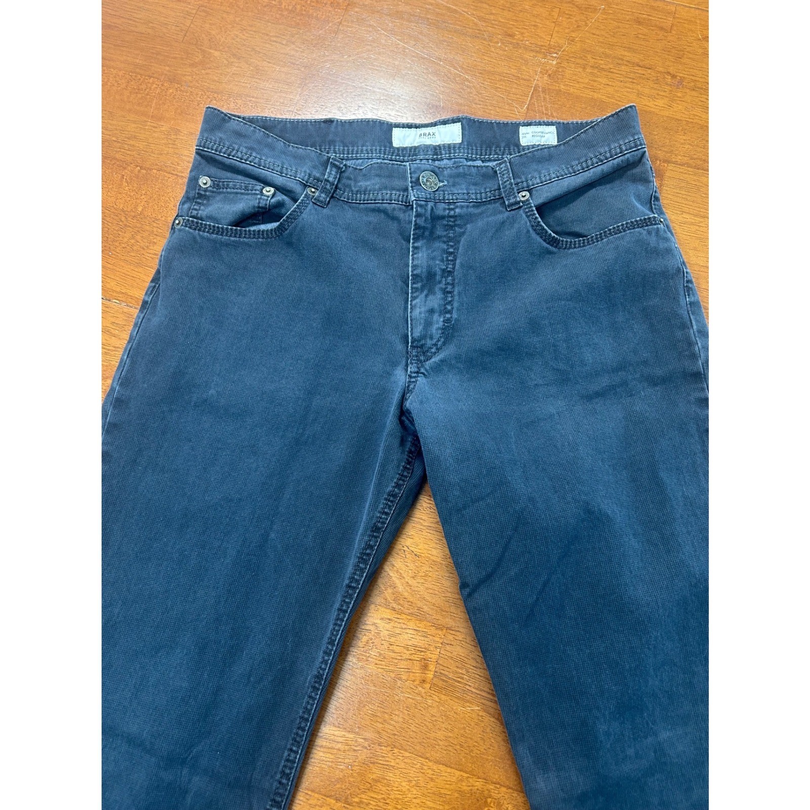 Brax Cooper Fancy Regular Fit Pants Mens 33×34 Blue Textured Straight Leg