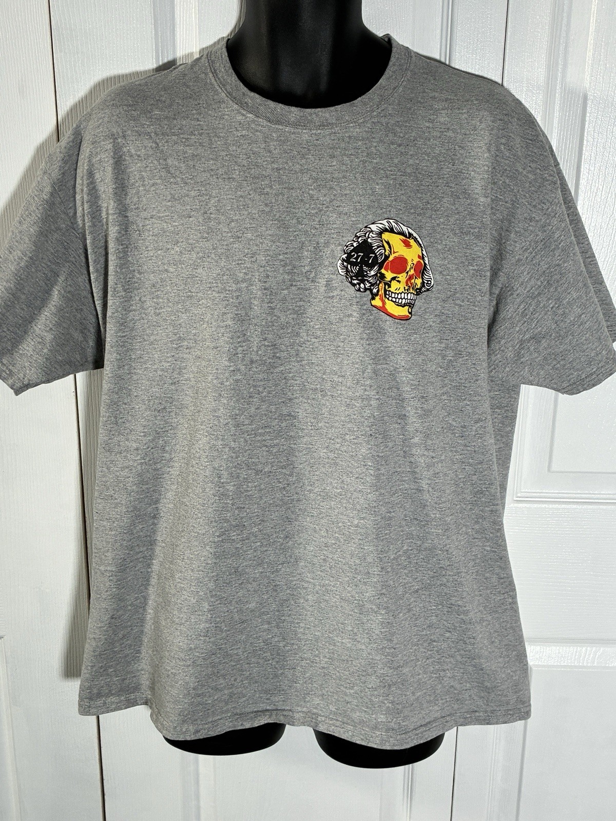 “27-7” Skull Tattoo Flash Graphic Tee Heather Gray XL Port & Company DoubleSided