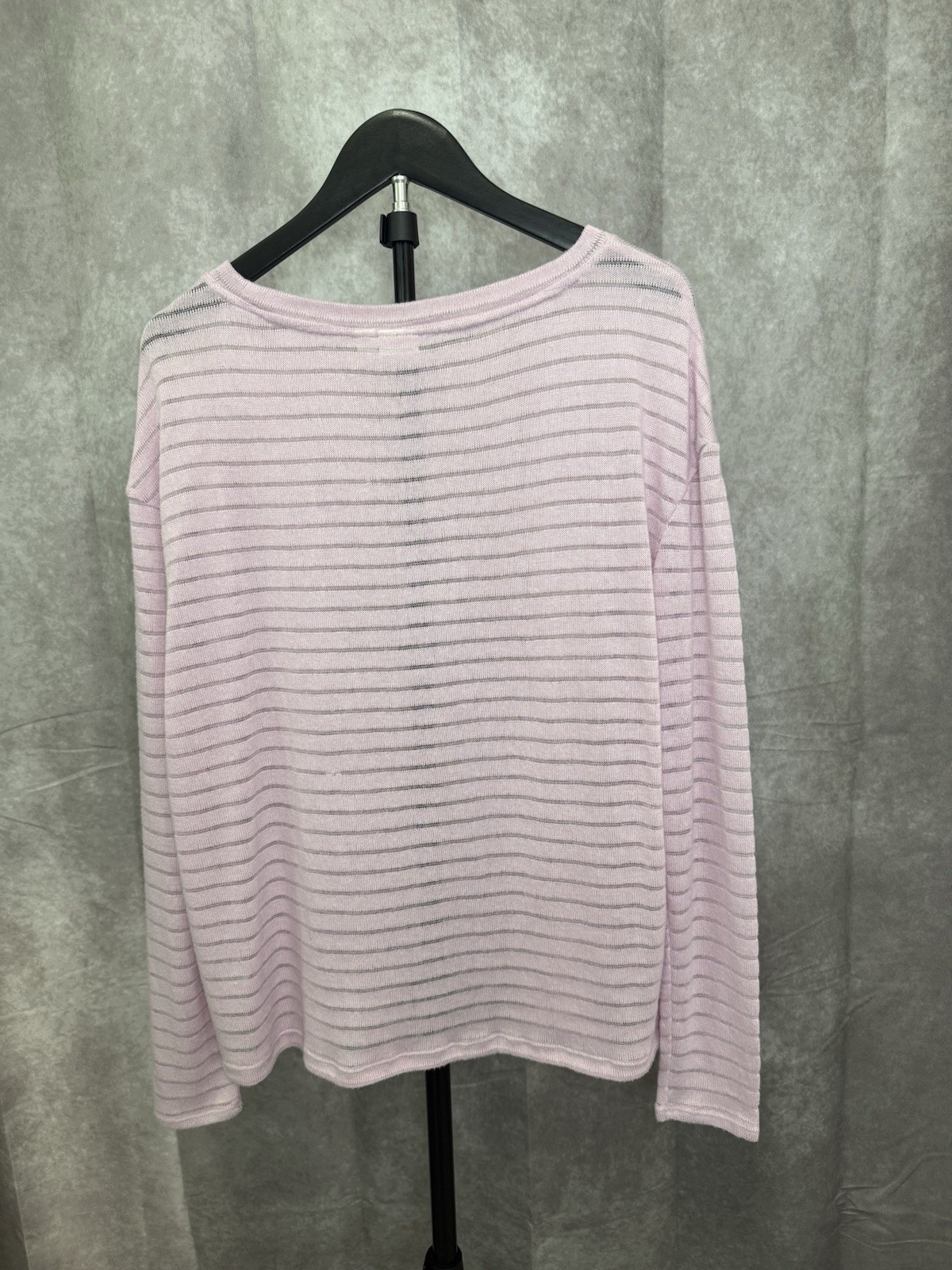 16th & UNION Women’s Pink Striped Open Knit Sheer Scoop Neck Pullover Sweater S
