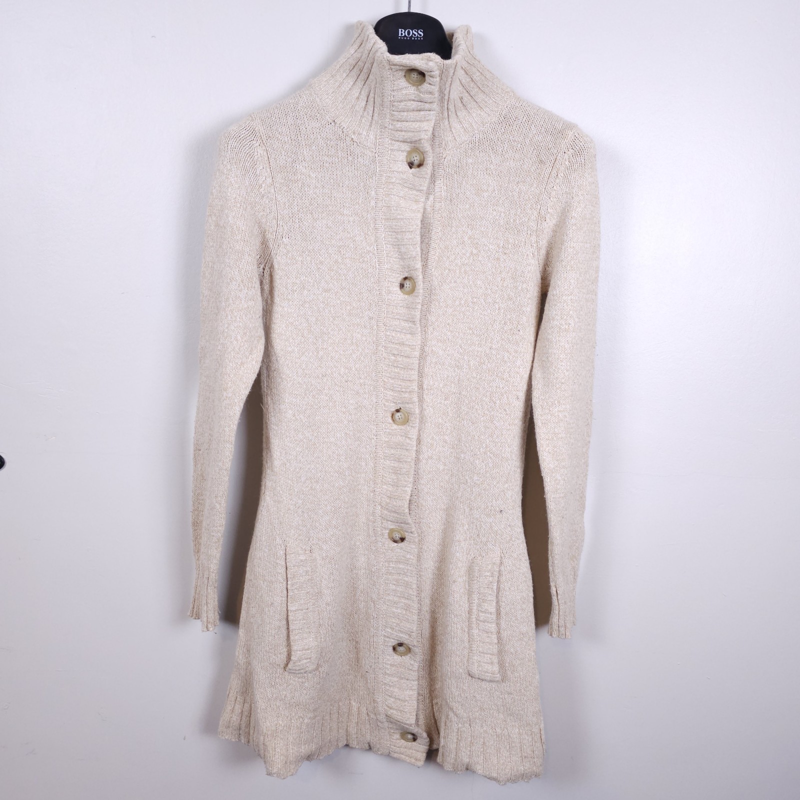Lauren by Ralph Lauren Long Jumper Small S Beige High Collar Thick Knit 1925