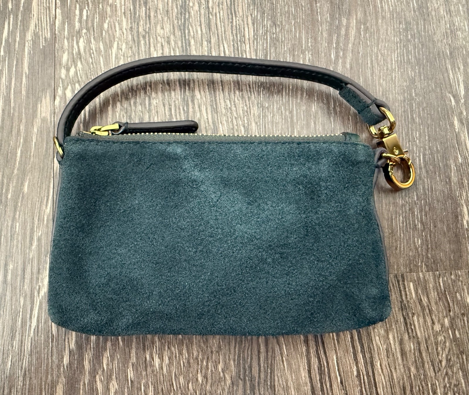 NWT Madewell The Clip-Strap Pouch Suede Leather Case Midnight Forest Green NEW