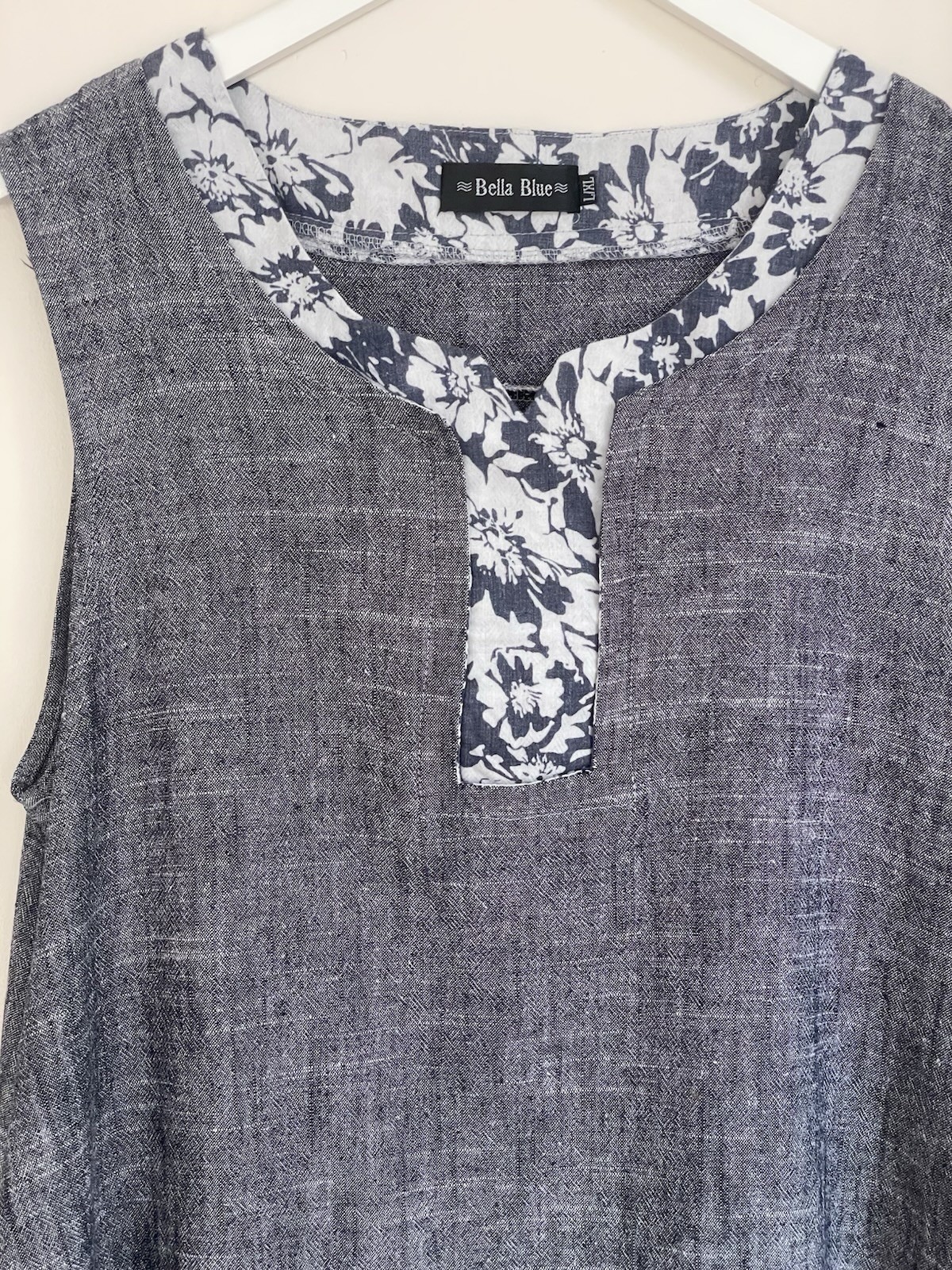 Bella Blue Shift Dress Blue Linen Look Size L/XL Unworn No Tags