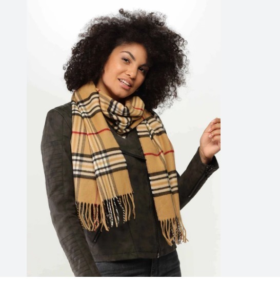 FRAAS CASHMINK plaid women’s winter scarf wrap – Camel / Tan~