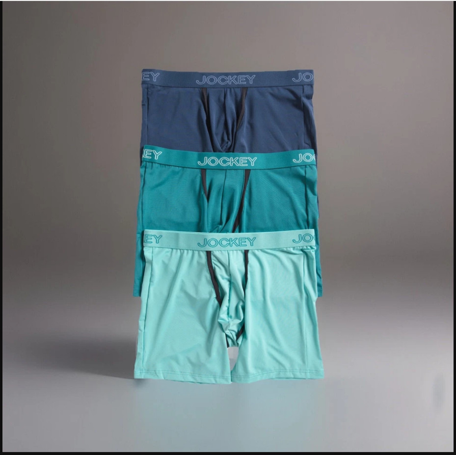 Jockey Men’s Boxer Briefs 3 Pack Medium 32-34 Blue Teal Chafe Proof Pouch New