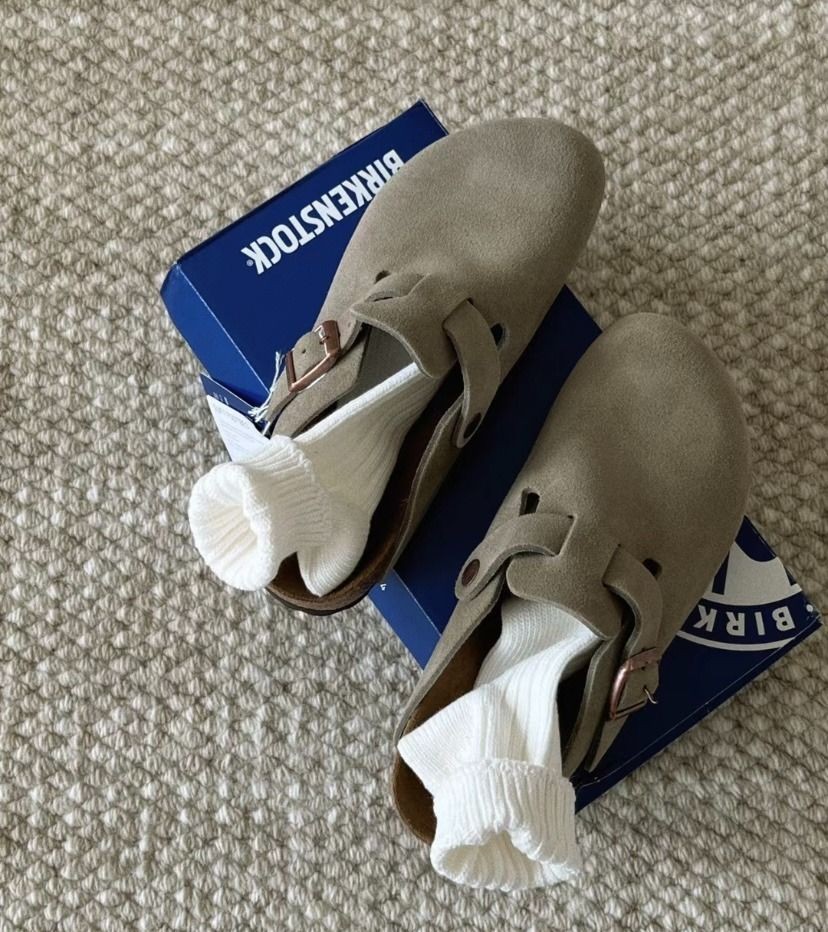 New Birkenstock Boston Suede Leather Soft Footbed Taupe