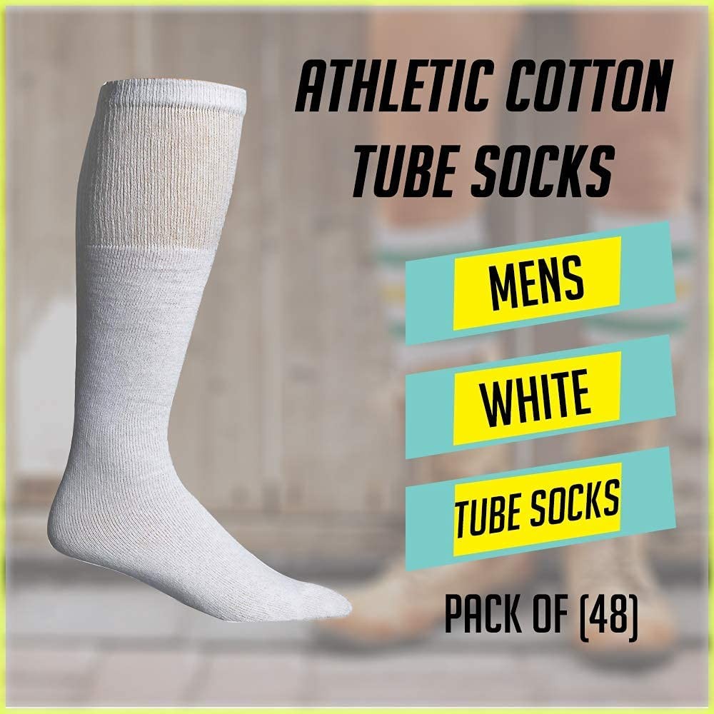 Unisex Wholesale Bulk Cotton Tube Socks,(48 Pk White,Mens 10-13(Shoe Size 7-12)