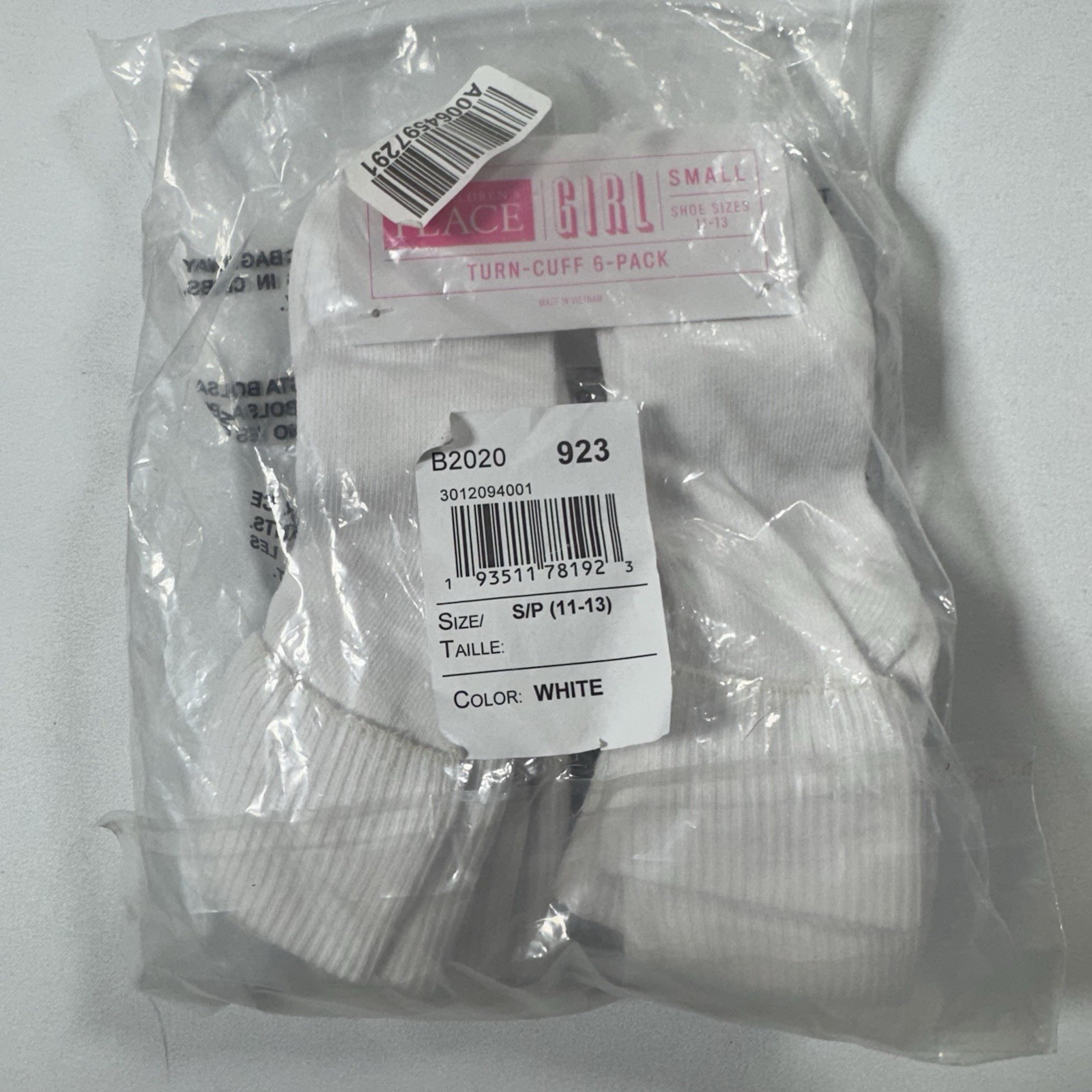 Childrens Place Girls Turn Cuff Socks 6 Pack White Size S 11-13 New NWT