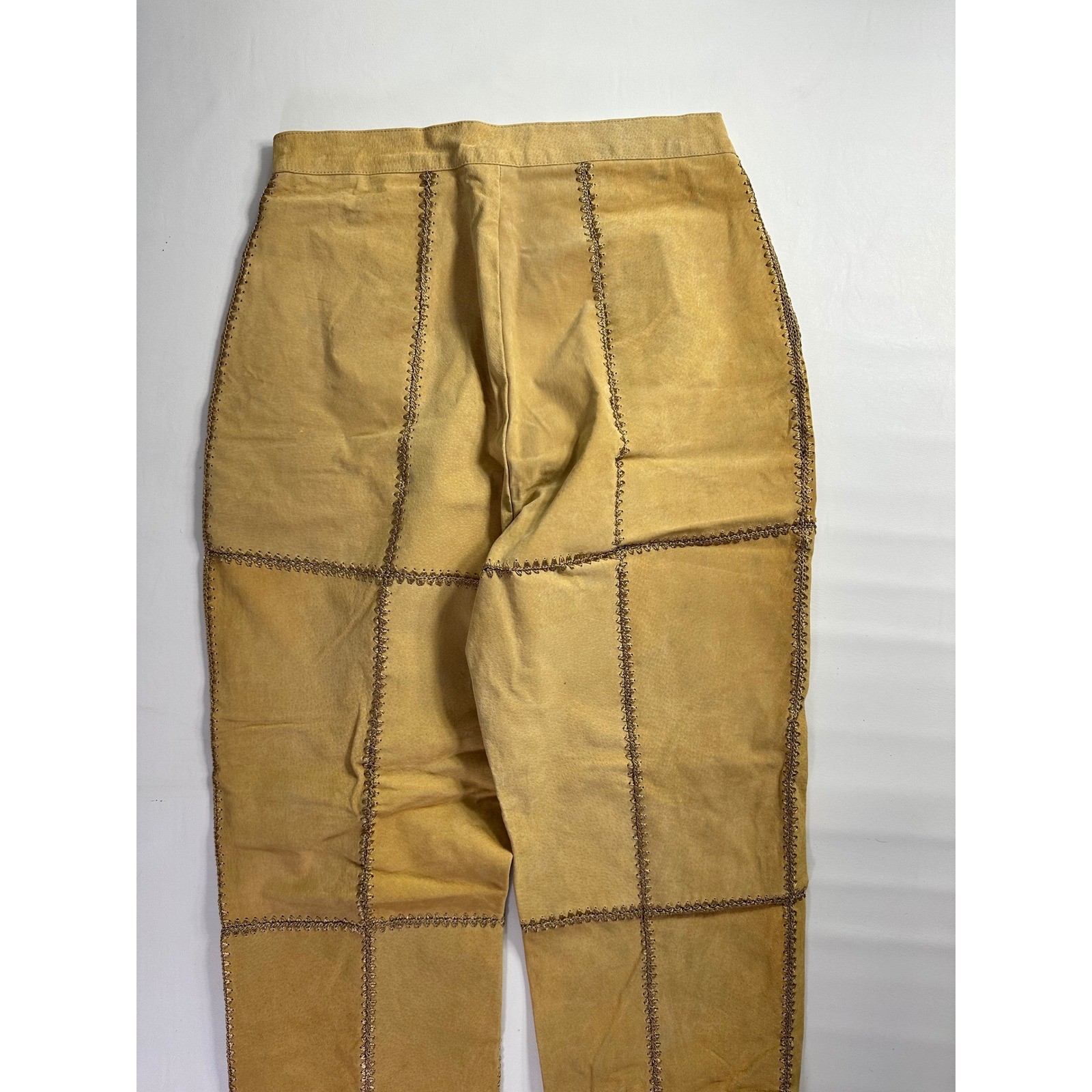 SMH Vintage Y2K Sz 14 30″ Waist Suede Patchwork Western Leather Pants Boho Flare