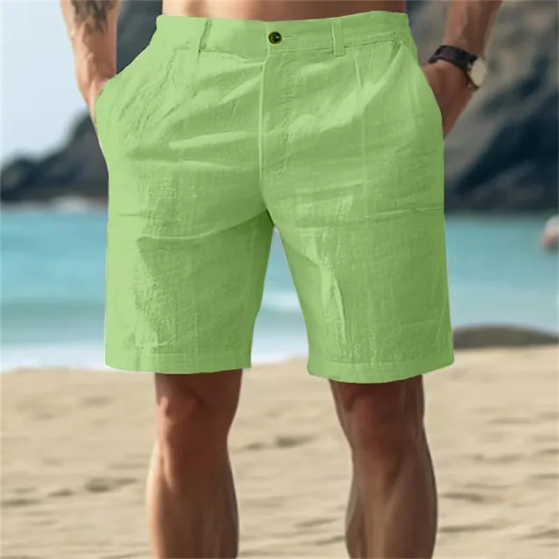 Summer thin linen shorts for men, loose and casual, five-inch pants, cotton and