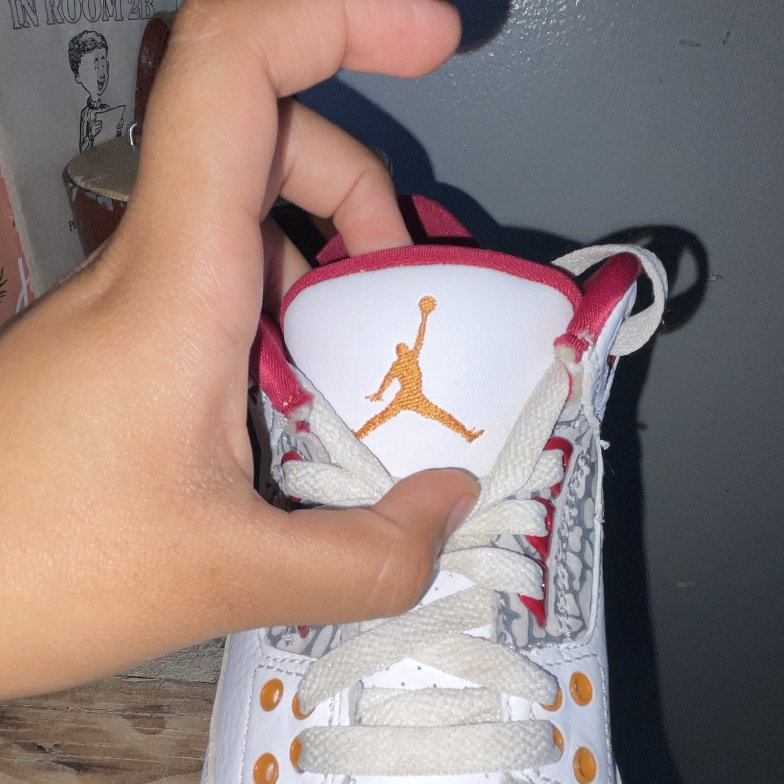 Jordan Air Jordan 3 Mid Top Sneakers 4.5Y White/Red/Gray Leather 398614-126