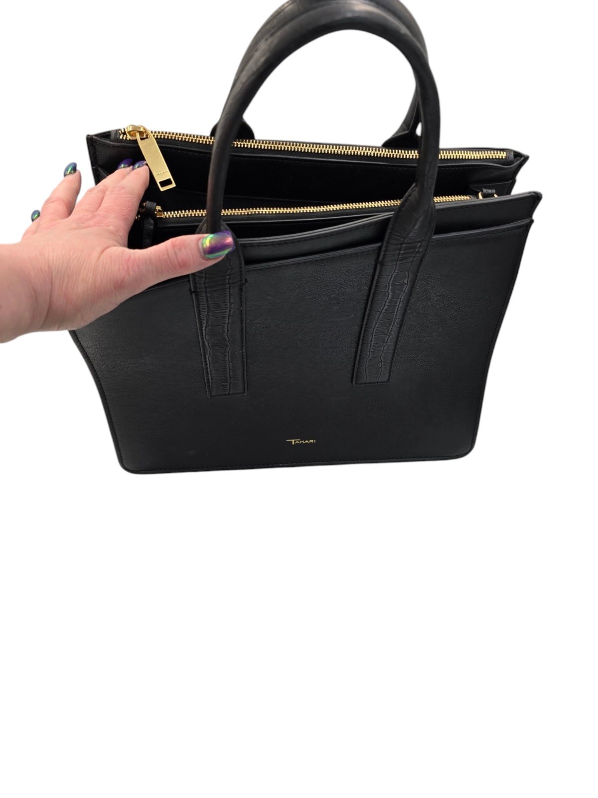 Large Tahari Double Handle Purse Tote Bag 13.5″x10.25″x6″ Black Very HTF RARE