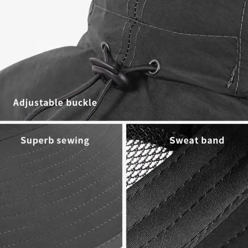 1pc Wide Brim Sun Hat with Neck Flap 50+ UPF Protection Outdoor Safari Cap – NEW