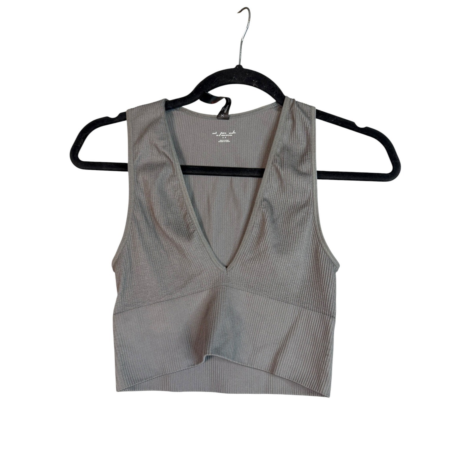 Out From Under Urban Outfitters Grey Ribbed V-Neck Seamless Crop Top Small