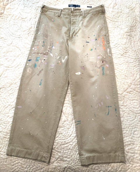 Ltd. Edition Polo Ralph Lauren Big Chino Hand Paint Splatter Khaki Work Pants 34