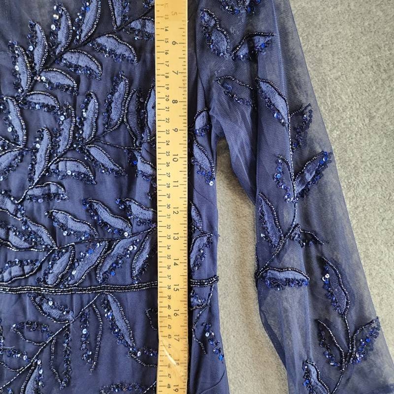 Adrianna Papell Long Sleeve Fully Beaded Mob Column Gown Women’s 10 Blue