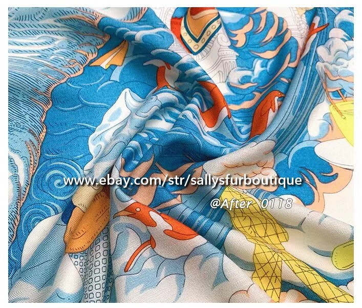 80% Cashmere & 20% Silk Wrap Scarf Cloud Animals Print Square Shawl 53″